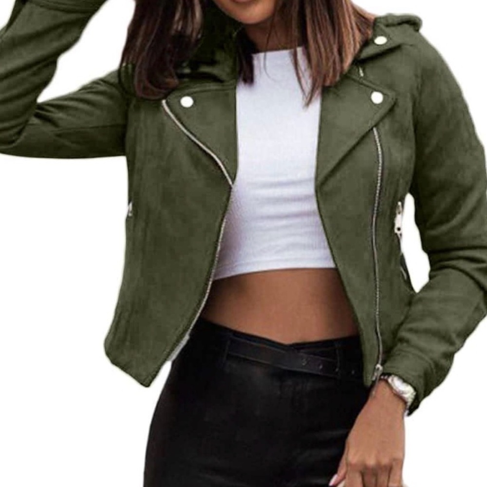 Philosophy Dark Olive Leather Moto Jacket
